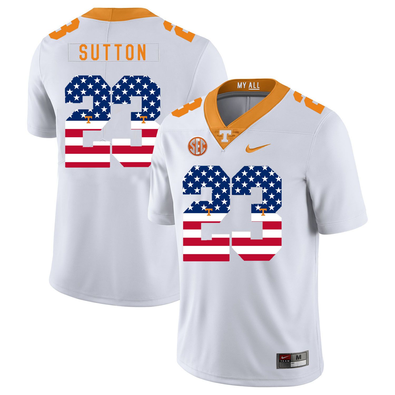 Men Tennessee Volunteers #23 Sutton White Flag Customized NCAA Jerseys